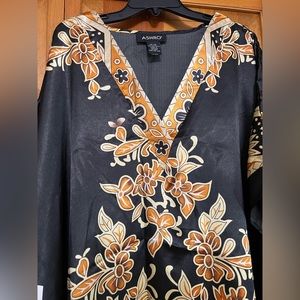 ASHRO Black/Gold Floral Long Caftan. NWT/original packaging. One size fits most!